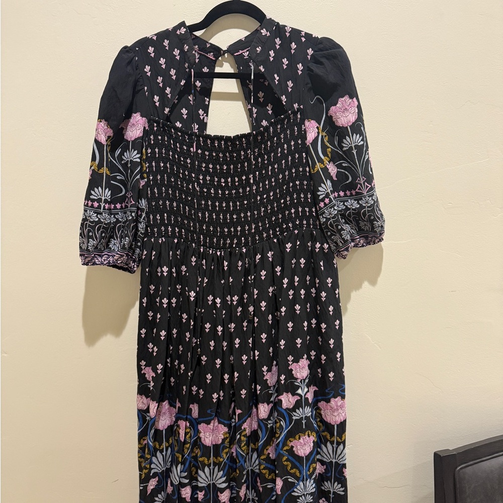 Anthropologie Black Blouse with Pink Geometric Floral Print - Picture 3 of 4